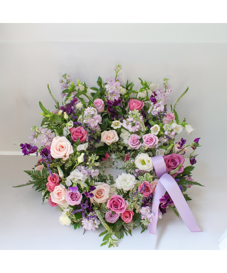 Cremation Sympathy Wreath - Purple, Blush & White
